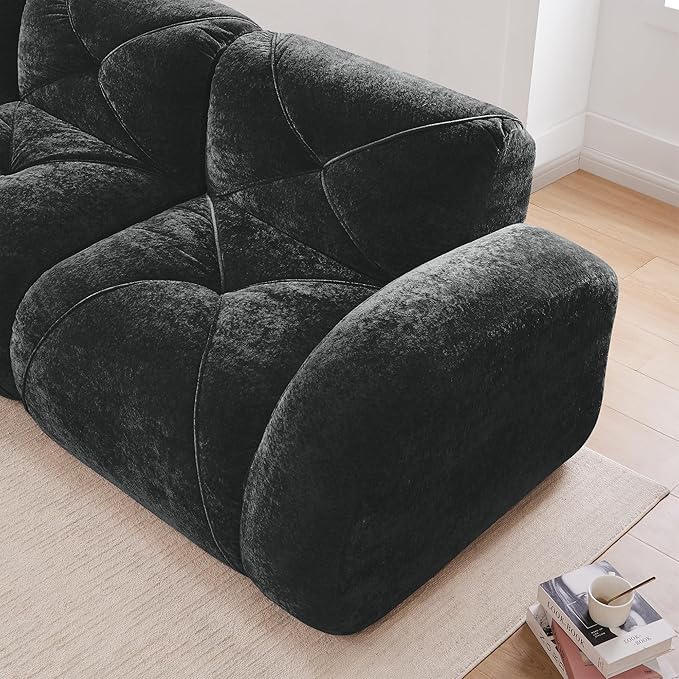 110-Inch Cloud Sectional Couches L-Shaped 4 Seat Boneless Modular Sofa with Ottoman Velvet Tufted Upholstered Boneless Couch Floor Full Foam Sofas for Living Room