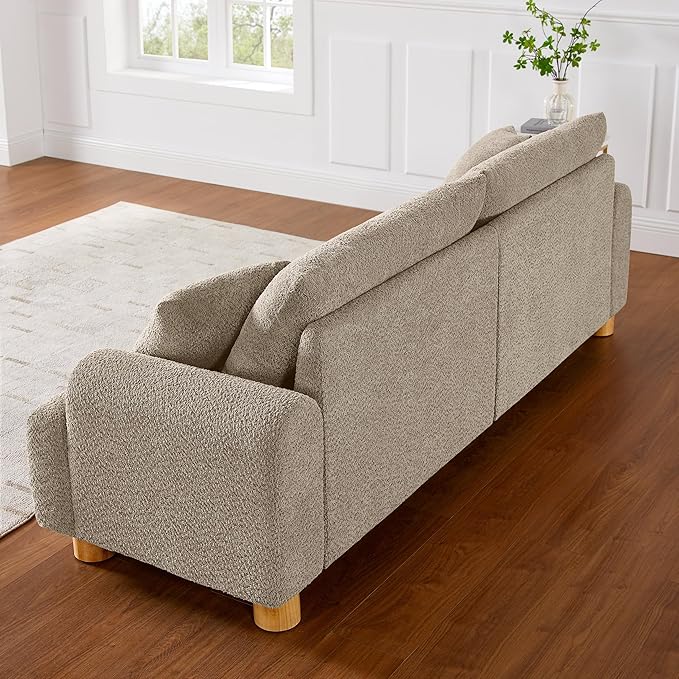 VANOMi Boucle Sofa Couch 91 Comfy Tufted Upholstered Cloud Couches Modern 3 Seater Sofa with Pillows Oversized Deep Seat Sherpa Couch for Living Room Bedroom Apartment (Camel Color)