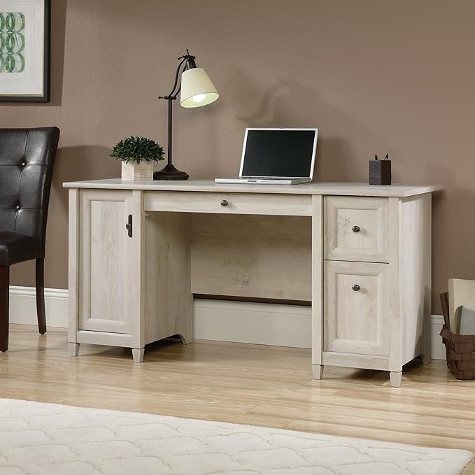 Sauder Edge Water Computer Desk with Storage Drawers Home Office Desk in Chalked Chestnut finish