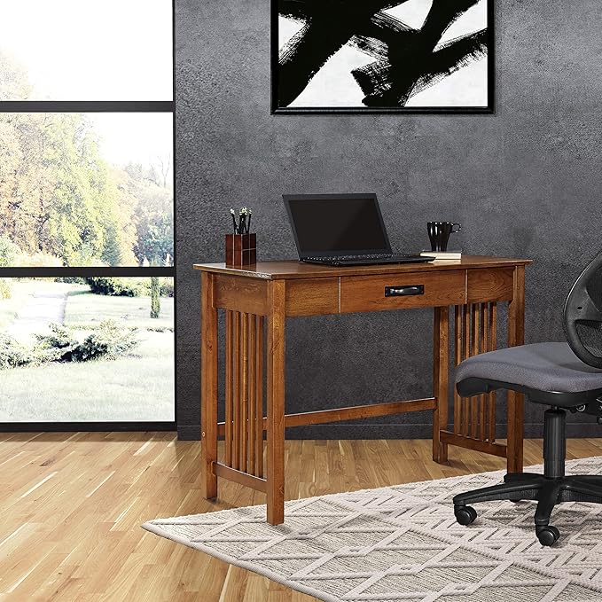 OSP Home Furnishings Sierra Writing Desk with Pull-Out Drawer and Mission Style Side Panels Ash Brown