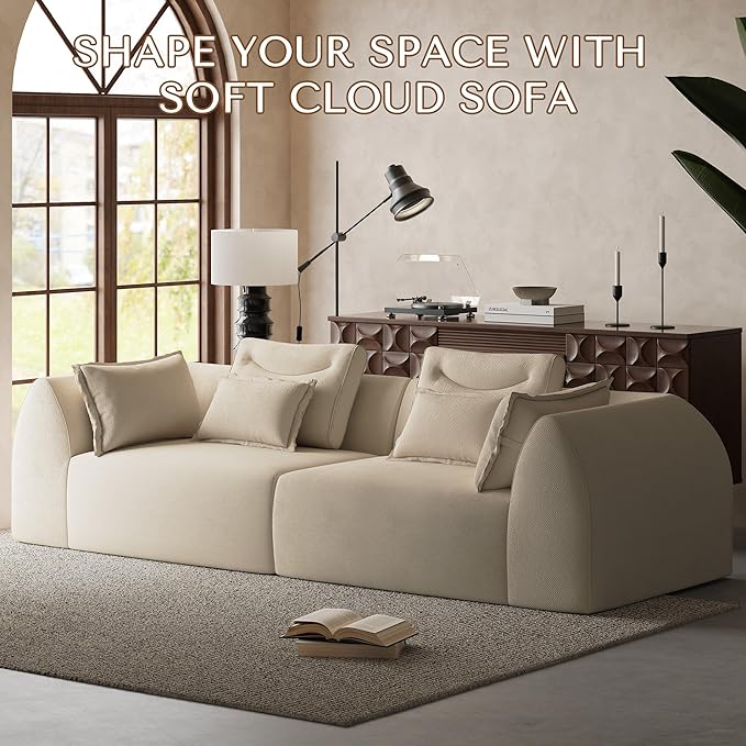 100 Oversized Sectional Sofa Chenille 3 Seater Couch Large Boneless Couch Sectional with Deep Seat Modern Cloud Sofa for Living Room Bedroom No Assembly Required Beige White
