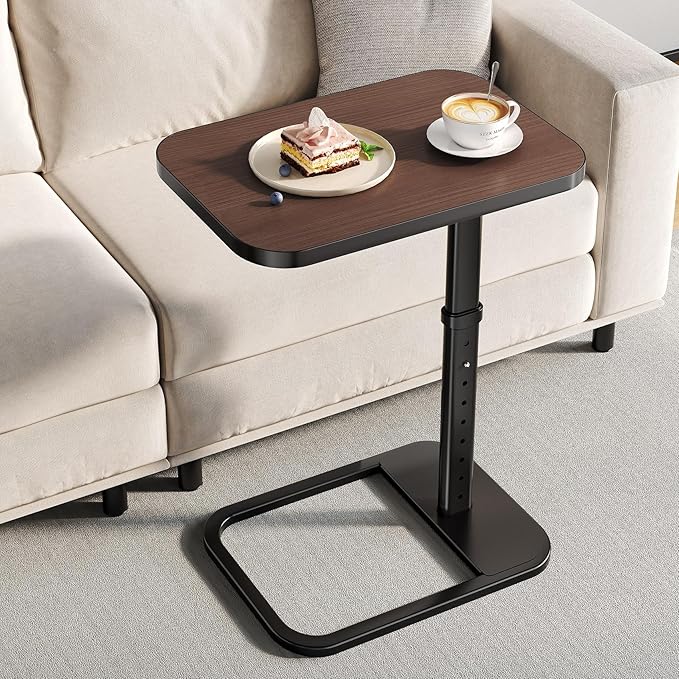 Adjustable Height TV Tray Table with Bumper Rounded Corner Design &amp Flip-top Side Table for Bedroom Living Room Bathroom and Study End Table for Eating Dinner or Laptop Espresso