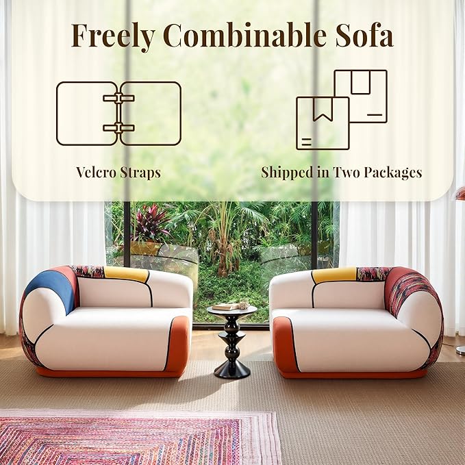 YINIX 102 Oversized Modern Curved Sofa Minimalist 4-Seat Chenille Couch for Living Room Apartment Boneless Sectional Floor Lounge Couches with Bohemian Style Pillows No Assembly