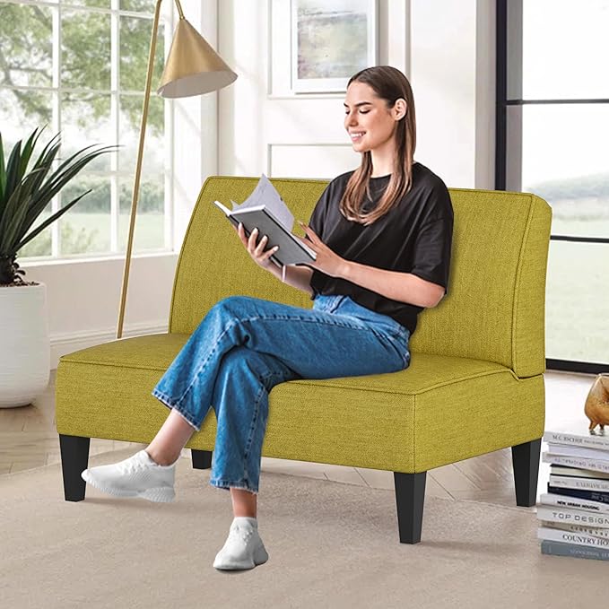 ALISH Small Loveseat Sofa 2-Seater Sofa Couch with Wooden Legs for Bedroom Living Room Upholstered Mini Couch for Small Spaces