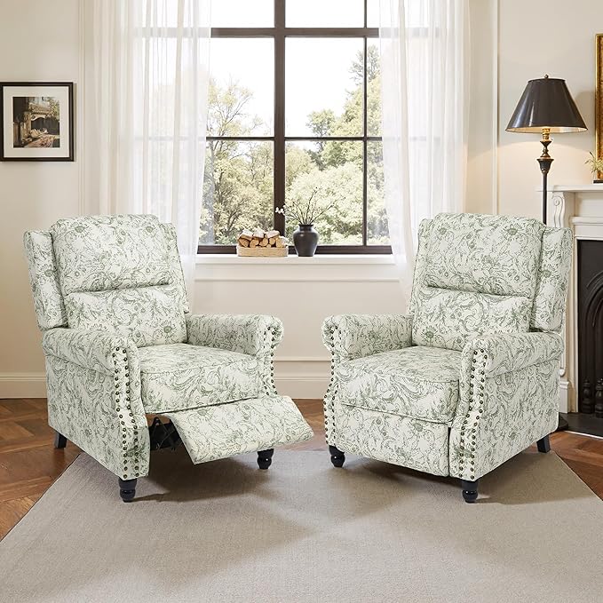 Recliner Chair Modern Pushback Armchair with Adjustable Backrest &amp Footrest for Bedroom Living Room (Rococo GreenSet of 1)