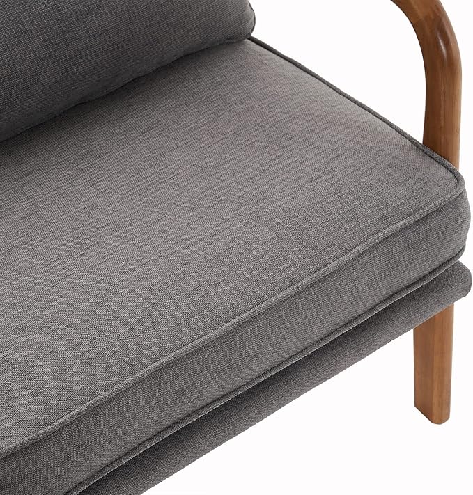 Living Room Chairs Mid Century Modern Accent Chair Single Lounge Reading Armchair Solid Wood Armrest Bedroom Chair Recliner Sofa Dark Grey