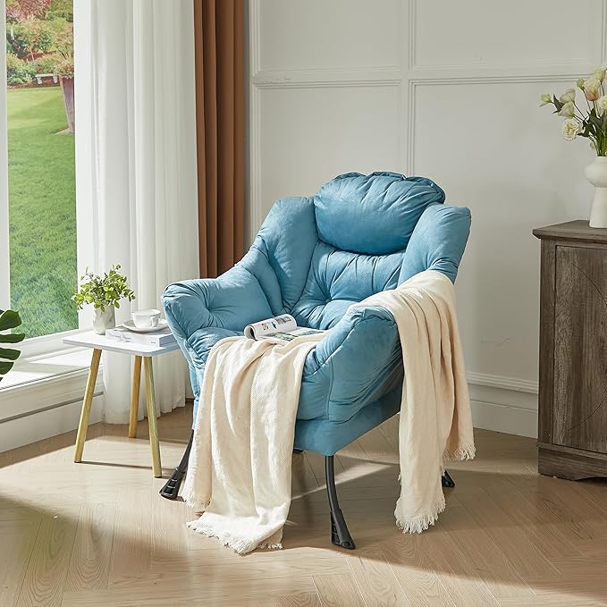 HollyHOME Lazy Chair with Armrest and Side Pocket Comfy Accent Lounge ChairLeisure Sofa Armchair for Living Room Bedroom Dorm or Small Spaces Oversized Reading Sofa Chair Textured Blue