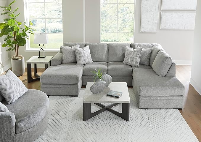 Signature Design by Ashley Casselbury Contemporary Upholstered Oversized Swivel Accent Chair with 3 Throw Pillows Light Gray