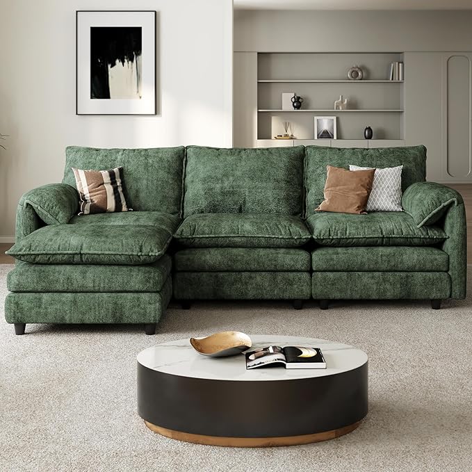 YITAHOME 108 Modular Sectional Sofa with Movable Ottoman Modern L Shaped Couch with Pillow-Armrest Velvet 4 Deep Seat Cloud Couch for Living Room Apartment Office Green