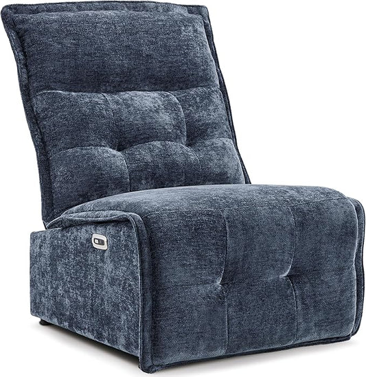 MCombo Wall Hugger Armless Power Recliner Chair with USB Ports 29.5 Extra Wide Seat Oversized Fabric Powered Reclining Sofa for Living Room Small Space ALR01 (Navy Blue)