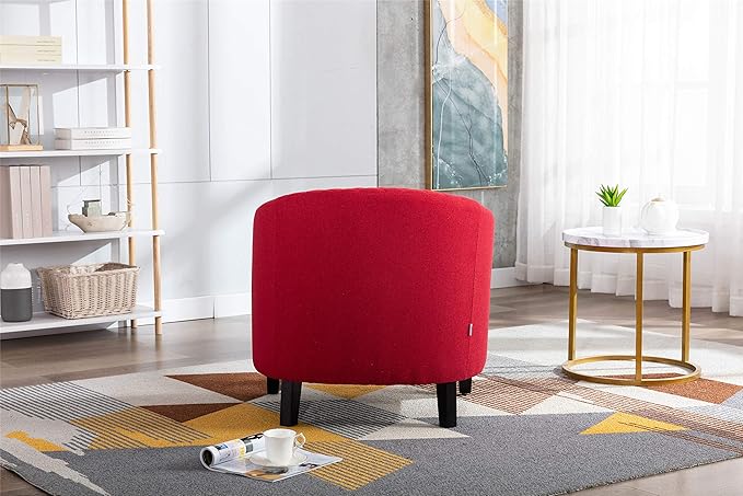 Accent Barrel Chair Living Room Chair with Nailheads and Solid Wood Legs Red Linen