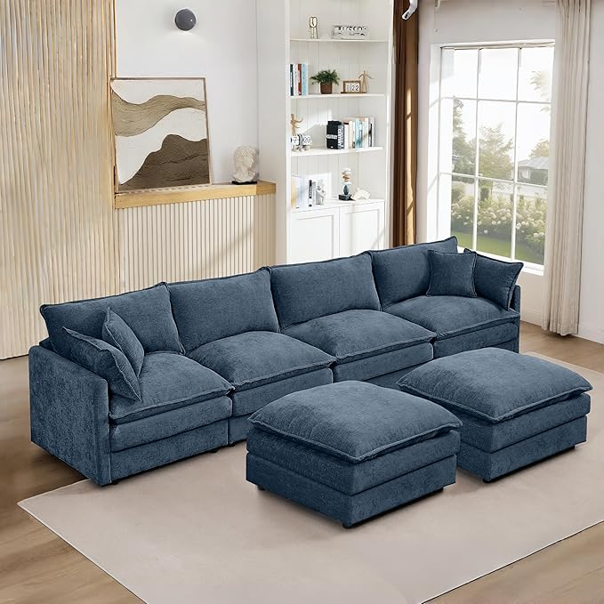 Eafurn 130.71 Oversized Reversible Modular Sectional Sofa Couch with 2 Ottomans - Deep Seat Chenille Modern U Shaped Sofa with Thickness Cushions and Pillows for Living Room Bedroom