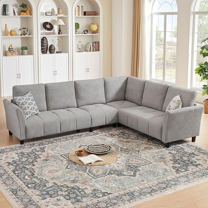 Convertible Sectional Sofa L Shaped Couch with Removable Washable Covers 6 Seat Sofa Couch with Friendly Fabrics Modern Corner Sofa for Living Room Apartment Office Light Grey
