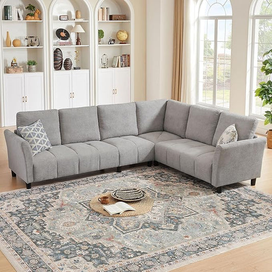 Convertible Sectional Sofa L Shaped Couch with Removable Washable Covers 6 Seat Sofa Couch with Friendly Fabrics Modern Corner Sofa for Living Room Apartment Office Light Grey