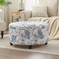 HUIMO 30-Inch Round Storage Ottoman Modern Button Tufted Coffee Table with Removable Top Upholstered Ottoman with Storage Footrest Stool for Living Room Bedroom and Office(Blue Flower)