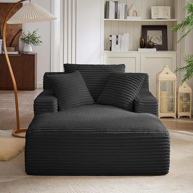 KEIKI 67 Oversized Chaise Lounge Chair Indoor Corduroy Cloud Sofa Couch with Deep Seat &amp Pillows Modern Sleeper Sofa Bed for Dorm Room Student Apartment Lounge No Assembly Required
