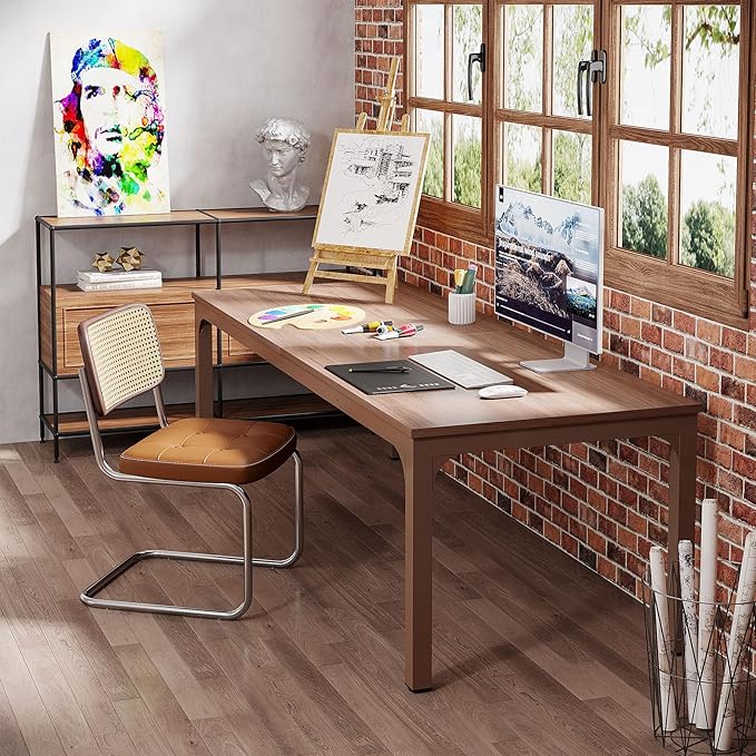 Tribesigns 2-Person Home Office Desk 78.7 Extra Long Computer Desk Double Workstation for Home Office Work Desk for Two People (Brown)