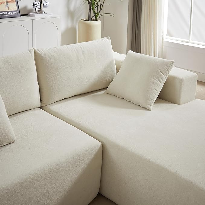 108 Modular Sofa Couch Convertible Sectional Sofa for Living Room Bedroom Modern Chenille Upholstered Sectional Sofa Couch Set L-Shaped Couches with 6 Pillows for Home Office Beige(Right Chaise)