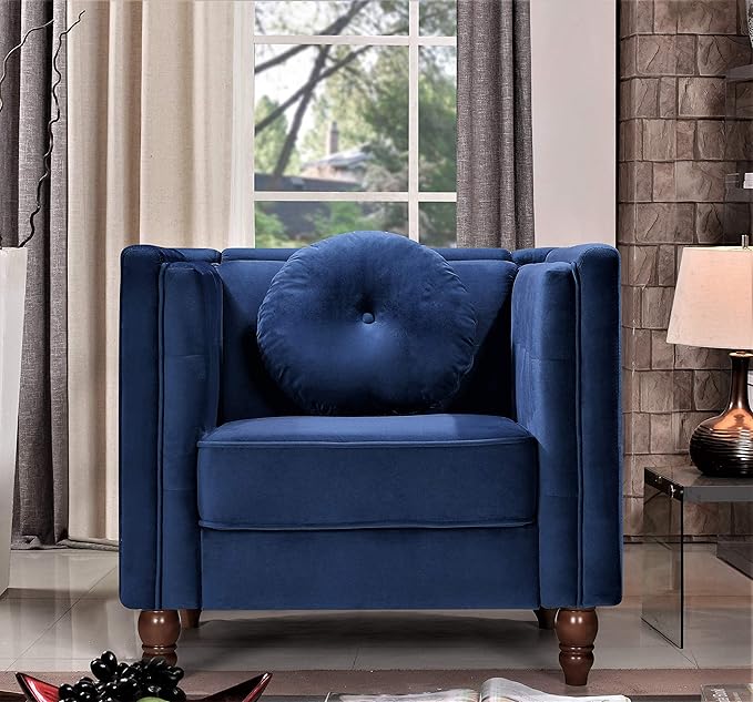 Lexie Velvet Upholstered Mid Century Modern Style Cozy Reading Side Club Arm Sitting Accent Chairs for The Bedroom Living Nursery Kids Room and Home Office Deep Blue