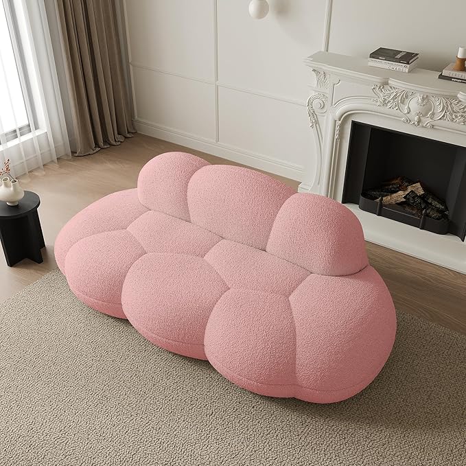 JACH 3 Seater Cloud Sofa for Living Room Modern Sherpa Upholstered Couch Minimalist Leisure Sofa Comfy Cloud Couch for Apartment Small Space No Assembly Required (Pink)