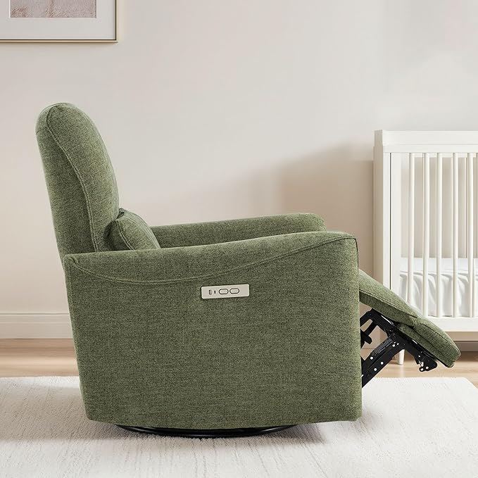 CHITA Power Recliner Chair Swivel Glider FSC Certified Upholstered Living Room Nursery Reclining Sofa Chair with Lumbar Support Green