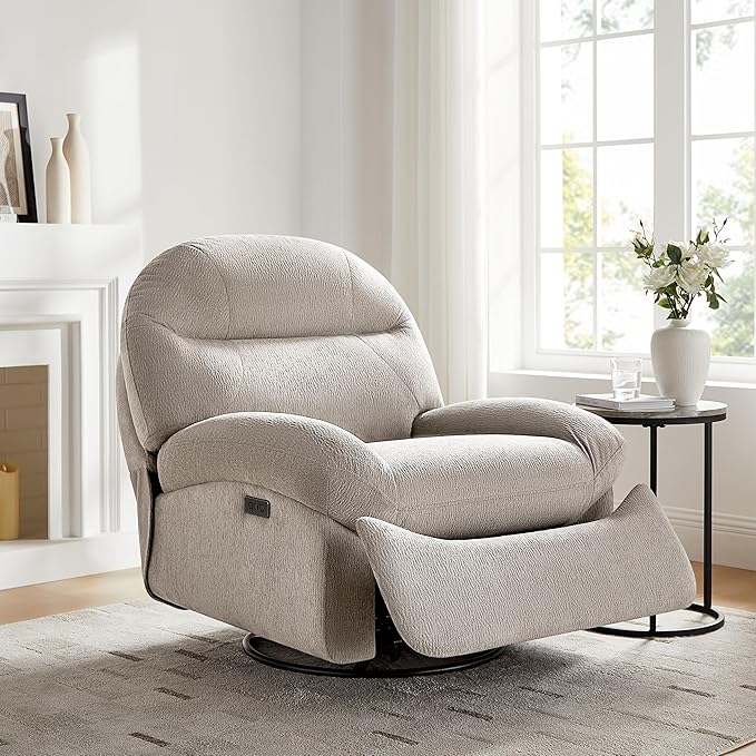VANOMi Power Recliner Chair with USB &amp Type-C Charging 270° Swivel Glider Rocker Electric Nursery Recliner for Living Room Bedroom and Office Camel