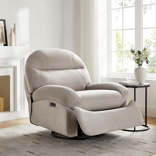 VANOMi Power Recliner Chair with USB &amp Type-C Charging 270° Swivel Glider Rocker Electric Nursery Recliner for Living Room Bedroom and Office Camel
