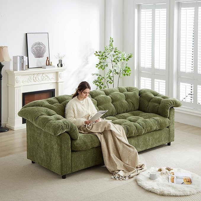 KEIKI 94.8 Chenille Deep Seat Modern Cloud Sofa Plush Upholstered 3 Seat Couch with Soft Cushions and Solid Wood Frame Fluffy High Comfort Design for Contemporary Living Rooms and Everyday Relaxation