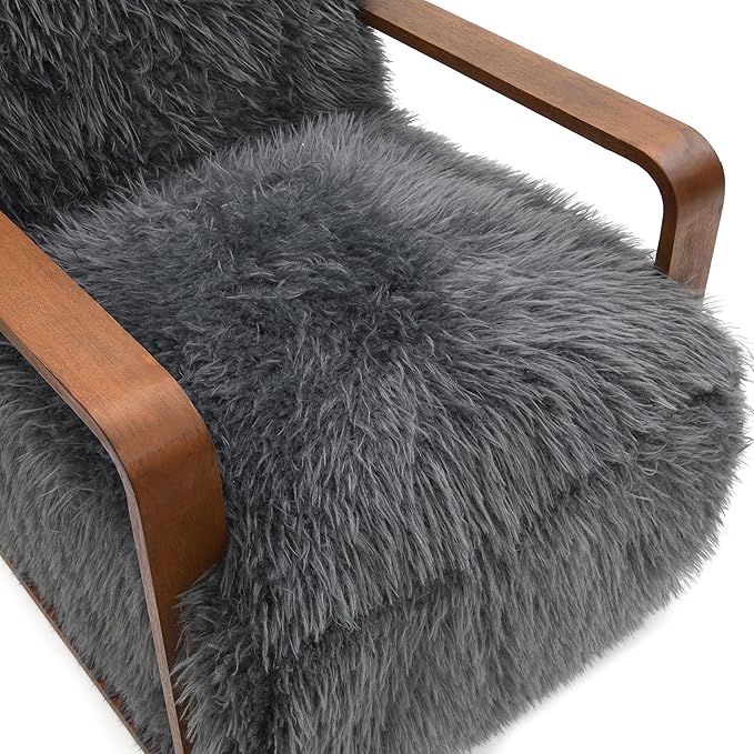 Furniture of America Ramos Modern Lounge Chair with Ultra Soft Faux Fur Long-Haired Accent Sofa Tight Seat and Back Single Couch Fluffy Living Room Seating No Assembly Needed Charcoal Gray