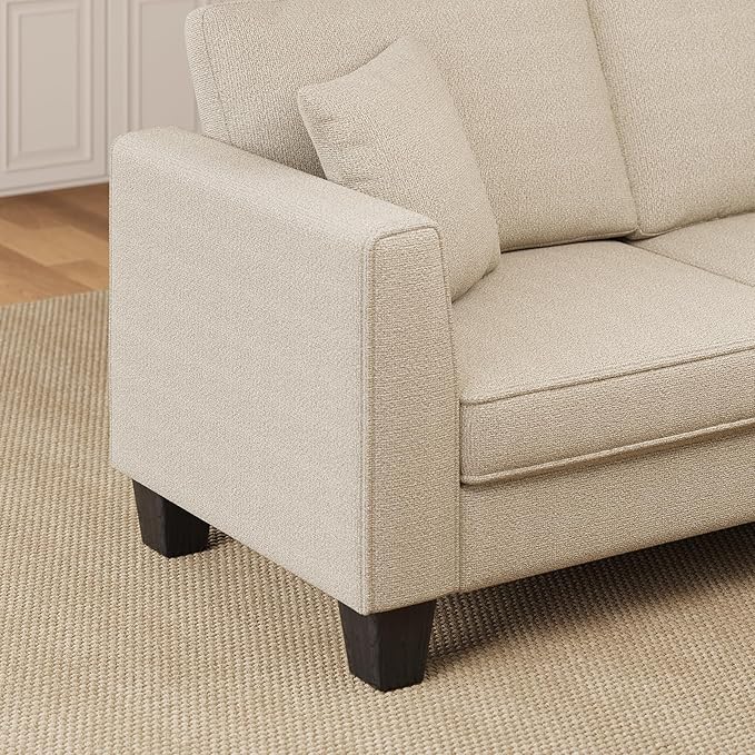 ONBRILL L Shaped Couch Small Corner Sectional Sofa for Living Room Comfy Chenille L Shape Sofa with 3 Throw Pillows Easy Assembly Convertible Sectional Sofa Couches for Apartment Beige