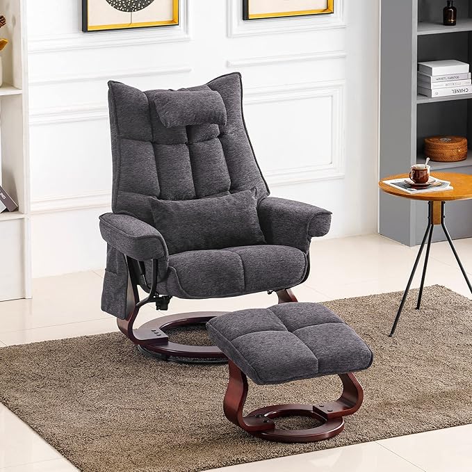 MCombo Swivel Recliner with Ottoman TV Chair Sets with Vibration Massage Ideal for Small Space Living Room &amp Bedroom 4188 (Grey)