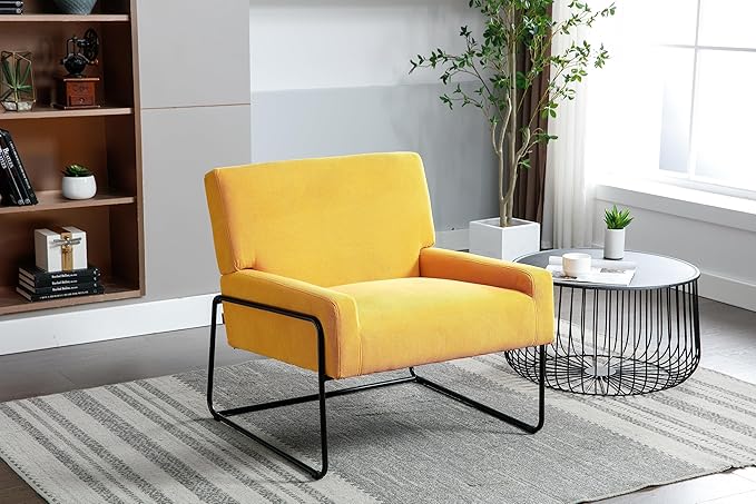 Accent Chair - Modern Industrial Slant Armchair with Metal Frame - Premium High Density Soft Single Chair for Living Room Bedroom