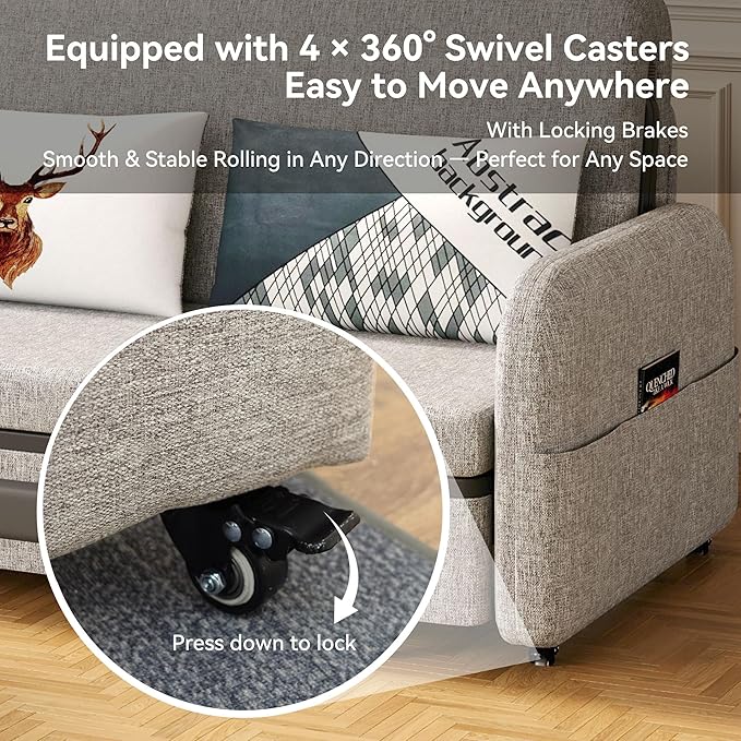 Pull-Out Sofa Bed - Versatile Futon Sleeper Couch for Living Room and Small Spaces(34.25 D x 59.84 W x 37.4 H)- Gray/White RV Lounge (61.61 Gray)