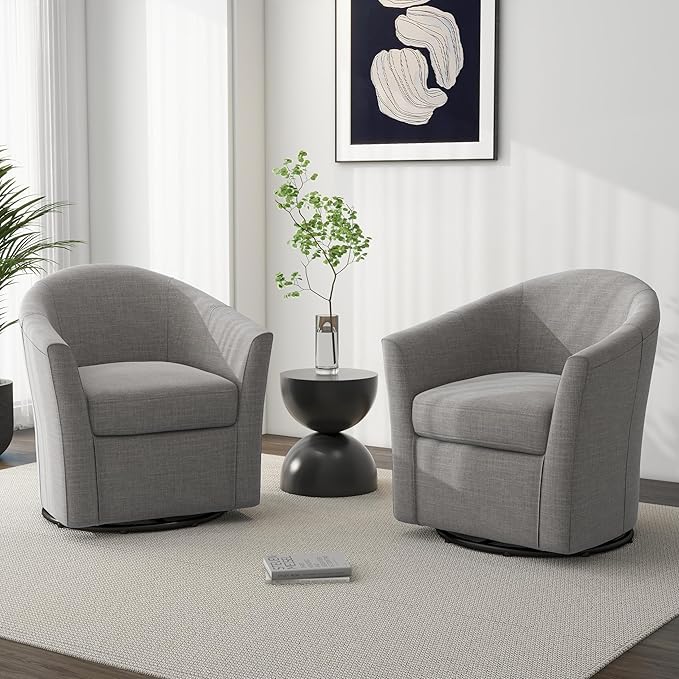 Swivel Accent Chair Armchair Modern Round Single Sofa Seating Comfy Reading Barrel Chairs for Living Room Bedroom (Coffee Set of 2)
