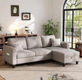 Sectional Sofa and Couches for Living Room 78'' Brown 3 Seat L-Shaped Couch with Movable Ottoman Comfy Linen Convertible Sectionals Sofas with Chaise for Apartment Dorm Small Space