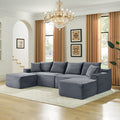 U-Shaped Cloud Sectional Couch Symmetrical Modular Compressed Boneless Sectional Sofa with Chaise Lounges Plush Corduroy Boneless Corner Sofa for Living Room