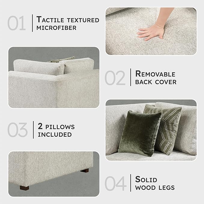 Lexicon Modular Sectional Sofa Module for Sectional Couch Corner Seat 2 Pillows Removable Back Cushion Cover Microfiber Sand