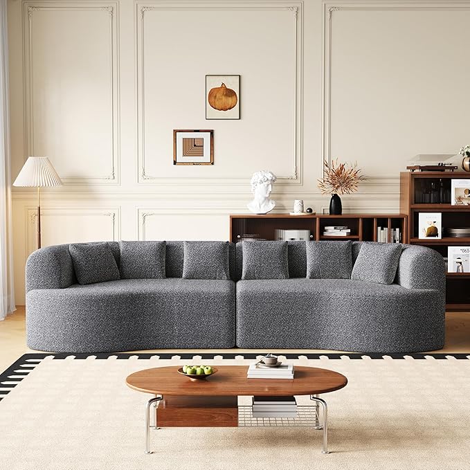 KEIKI 106.3 Curved Sectional Sofa Oversized Cloud Couch with 6 Pillows Deep Seat Sofa for Living Room Guest Bedroom No Assembly Required Gray