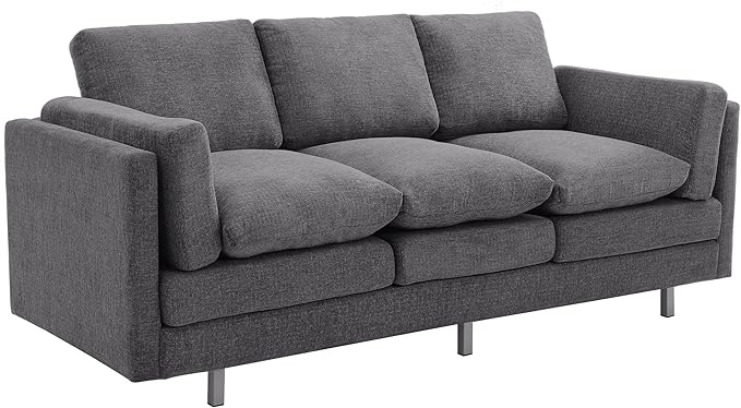 Christopher Knight Home Vincenzo 79.5 Sectional Sofa 3 Seater Couch Chenille Upholstered Sofa Chair Metal Legs Couch Dual-Layer Cushions Armchair Comfort Seating for Reading Living Room Gray