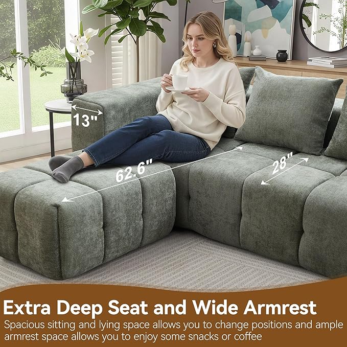 119 Oversized Cloud Boneless Couches for Living Room Modern Tufted Modular Sectional Sofa with Deep Seat &amp Movable Ottoman L Shaped Memory Foam Chenille Couch No Assembly Required Green