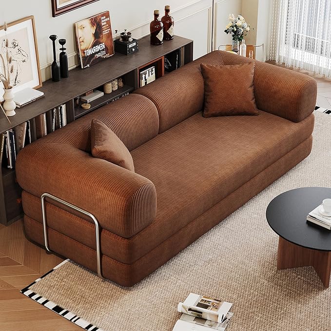 KEIKI 78.8 inch Compression Sofa Convertible Floor Sofa Bed Comfy Futon Couch Sleeper Bed Corduroy Folding Loveseats for Living Room Brown