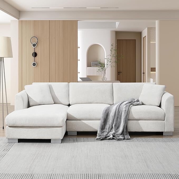 roomfitters 96 * 56 Modern Cloud Sectional Sofa L-Shaped Luxury Couch Set with 2 Pillows 4-Seat Indoor Furniture with Oversized Chaise for Living Room Minsk