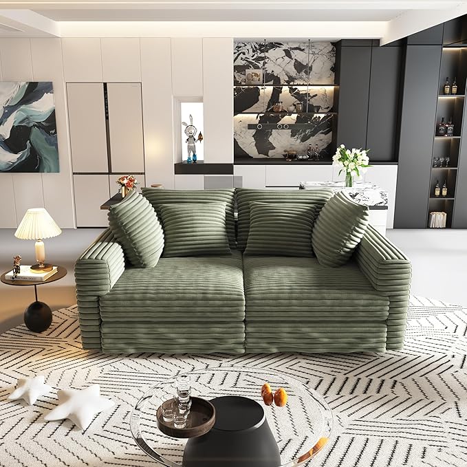 Ball &amp Cast 4 Seater Cloud Sectional Couch102.4 Modern Modular Sectional Sofa with Deep Seat &amp PillowsPlush Corduroy Comfy Convertible Sofa Couches for Living RoomGreen