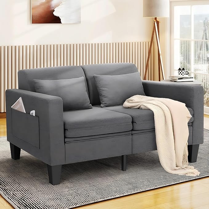 6 in 1 Multifunctional Sofa Bed 58 Convertible Pull Out Couch Loveseat Sleeper w/Removable Backrest Foldable Mat Storage Pockets &amp 2 Pillows Modern Folding Linen Sofas for Small Spaces Gray