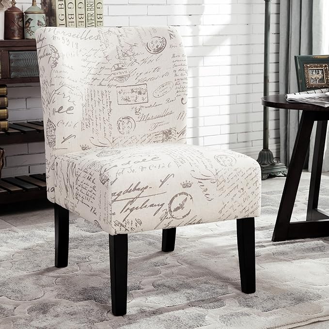 Knocbel Upholstered Accent Armless Chair Living Room Fabric Lounge Chair with Solid Wood Frame &amp Legs (English Letter White)