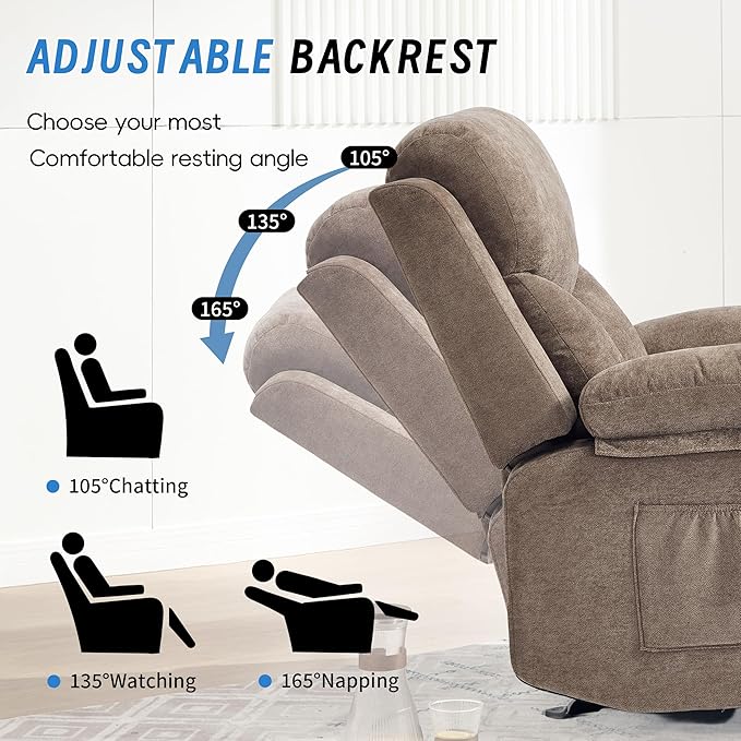 Manual Rocker Recliner Chair for Adults with Vibration MassageGlider Rocking Recliner Chairs for Living Room Bedroom Overstuffed Reclining Sofa Chair with Pockets and Cup Holds (Coffee)