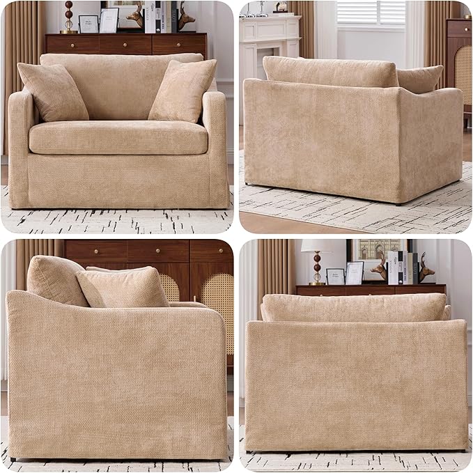 44 Large Accent Chair for Living RoomBrown Oversized ChairCozy Reading Chairs for AdultsUpholstered Chenille ChairBig Armchair Comfy