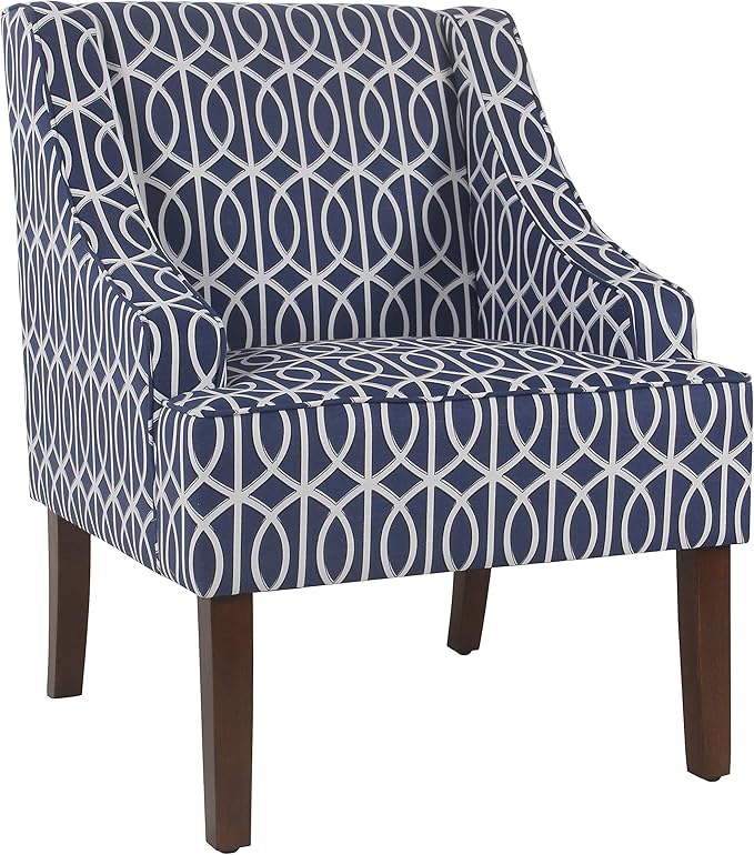 Homepop Home Decor Upholstered Classic Swoop Arm Accent Chair Accent Chairs for Living Room &amp Bedroom Decorative Home Furniture Classic Navy Geometric