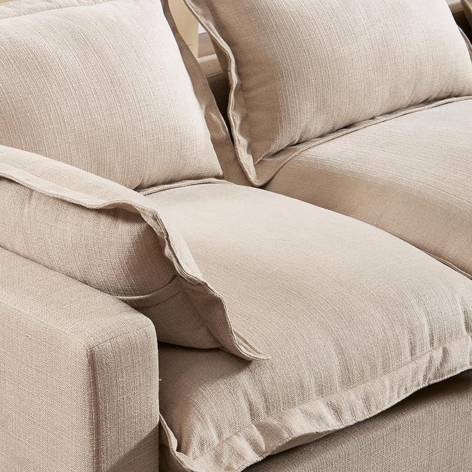 Modern Couch Modular Sectional Sofa 126 L-Shape Cloud Couch with Ottoman for Living Room Bedroom Reading Study Waitting Room Linen Fabric-Khaki