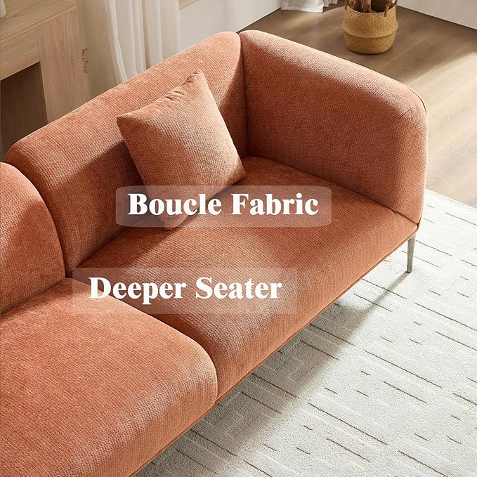 82.7 Modern Sofa Couch Sectional Sofa with Metal Legs Boucle Fabric 3 Seater Cloud Couch with 2 Pillows Upholstered Loveseat Couch for Living Room Apartment Office.(Orange)